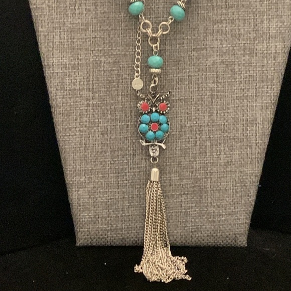 Ruby Rd Very Long Necklace Silver Tone Beaded Owl Tassel 36”+ - Picture 2 of 5